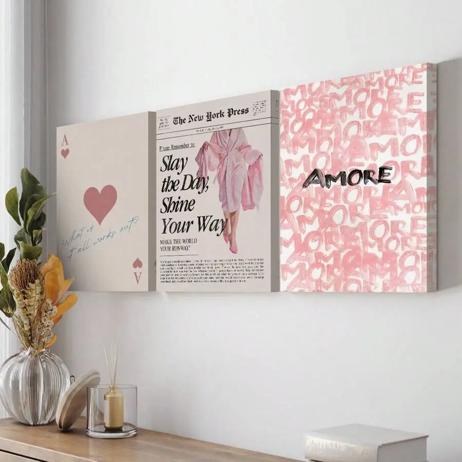 Three-Piece Frameless Theme Posters, Wall Art Decor, Holiday Party Decoration, Canvas Print, Fashion Theme, Home Decor