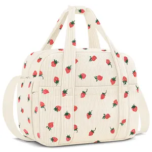 Coobiiya Corduroy Unisex Large Capacity Reusable Insulated Lunch Tote Bag Durable Thermal Bag for Work Office Picnics Travel School with Multi-pocket Design and Sturdy Construction