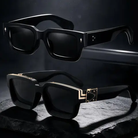 EUNOIALENS Unisex Vintage Trendy Full Rim Square Sunglasses - Titanium/PC, UV400 Sun Protective Eyewear, 80s Retro Punk Alternative Style, Gold Accent, Streetwear Accessory, Stylish Men's Sunglasses