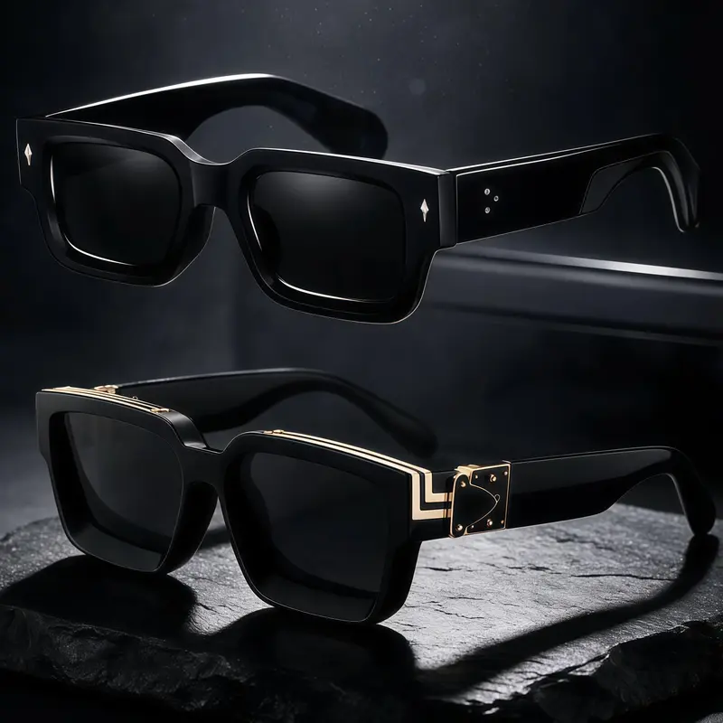 EUNOIALENS Unisex Vintage Trendy Full Rim Square Sunglasses - Titanium/PC, UV400 Sun Protective Eyewear, 80s Retro Punk Alternative Style, Gold Accent, Streetwear Accessory, Stylish Men's Sunglasses