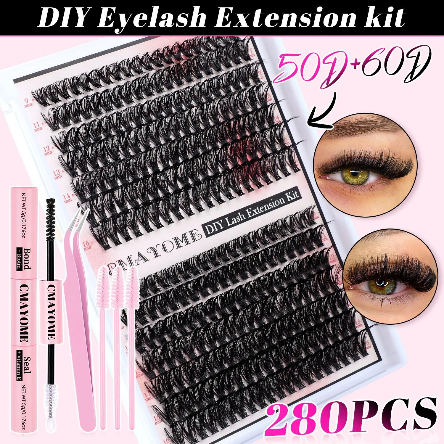 GMAYOME DIY Lash Clusters Kit - Soft Fluffy Long-Lasting Lashes with Glue Remover & Tweezer for Beginners Easy At-Home Application - Eyelash Set #SummerWins #DealsForYouDays