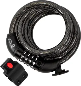 Lumintrail Combination Bike Lock Cable for Bike Accessories - 6ft Bike Locks Heavy Duty Anti Theft with Combinations - Bike Cable Lock Combination with Mounting Bracket (1 Pack, Black)