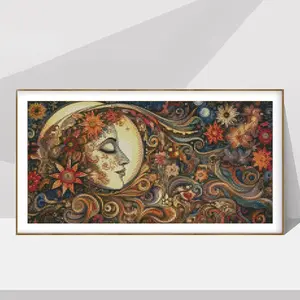 Flower Pattern Cross Stitch Printed Canvas, 1 Count DIY Cross Stitch Kit, Wall Art Decoration for Home Living Room Bedroom