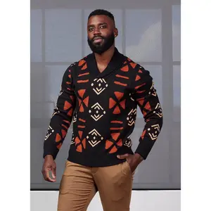 Iferan Men's African Print Sweater (Natural Mudcloth)
