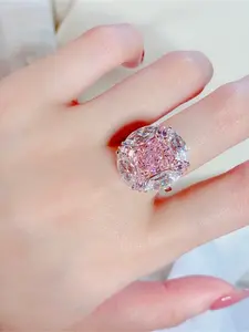 Women's Silver Color Square Zircon Adjustable Ring, Vintage Luxury Engagement Jewelry Accessory, Elegant Women's Fashion Ring