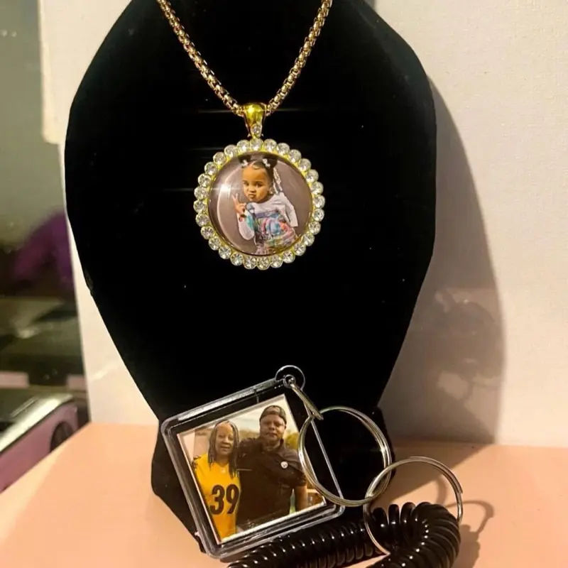 Custom Circle Photo Necklace & Keychain Set with Personalized Image