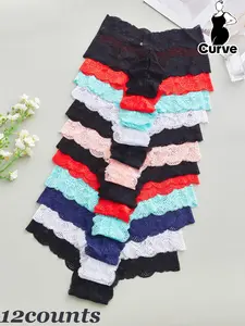 【Plus Size】 Solid Color Lace Trim Nylon Boyshorts, Breathable Comfortable Cute Fitted Panty for Everyday Wear, Women's Underwear for All Seasons, Sheer Knicker, Breathable Stretch Panties