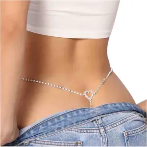 Sexy Simple Rhinestone Body Chain Thong Panties Jewelry Summer Beach Crystal Belly Chain Thong Festival Rave Bikini Rhinestone G String Waist Chain Belt for Women
