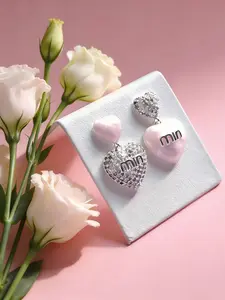 1Pair Obsessed Pink Double Heart Min Letter Dangle Stud Earrings｜Pierced Must‑have Graduation 2026 & St. John’s Day Bestie Gift, Sparkly Y2K Love Jewelry for Women Summer Date & Daily Wear
