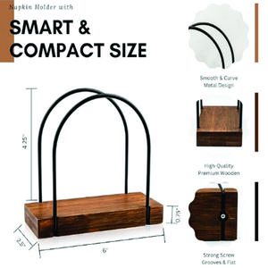 Modern Wooden Napkin Holder for Table with Black Steel Wire-Farmhouse Napkins Holder-Napkin Holders for Kitchen & Dining Tables Organiser Racks