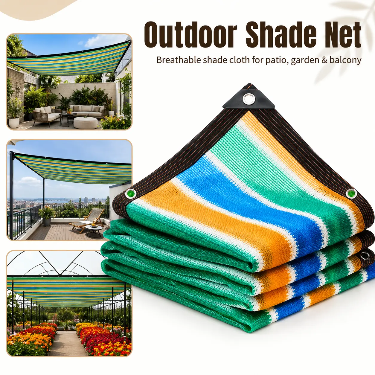 Outdoor Patio Sunshade Cloth with Metal Grommets & Breathable Mesh, Striped Sunshade Canopy for Garden, Backyard, 6.6x6.6 ft / 6.6x9.8 ft, Reinforced Grommets Sun Shades Outdoor Patio, Patio Sunshade Canopy