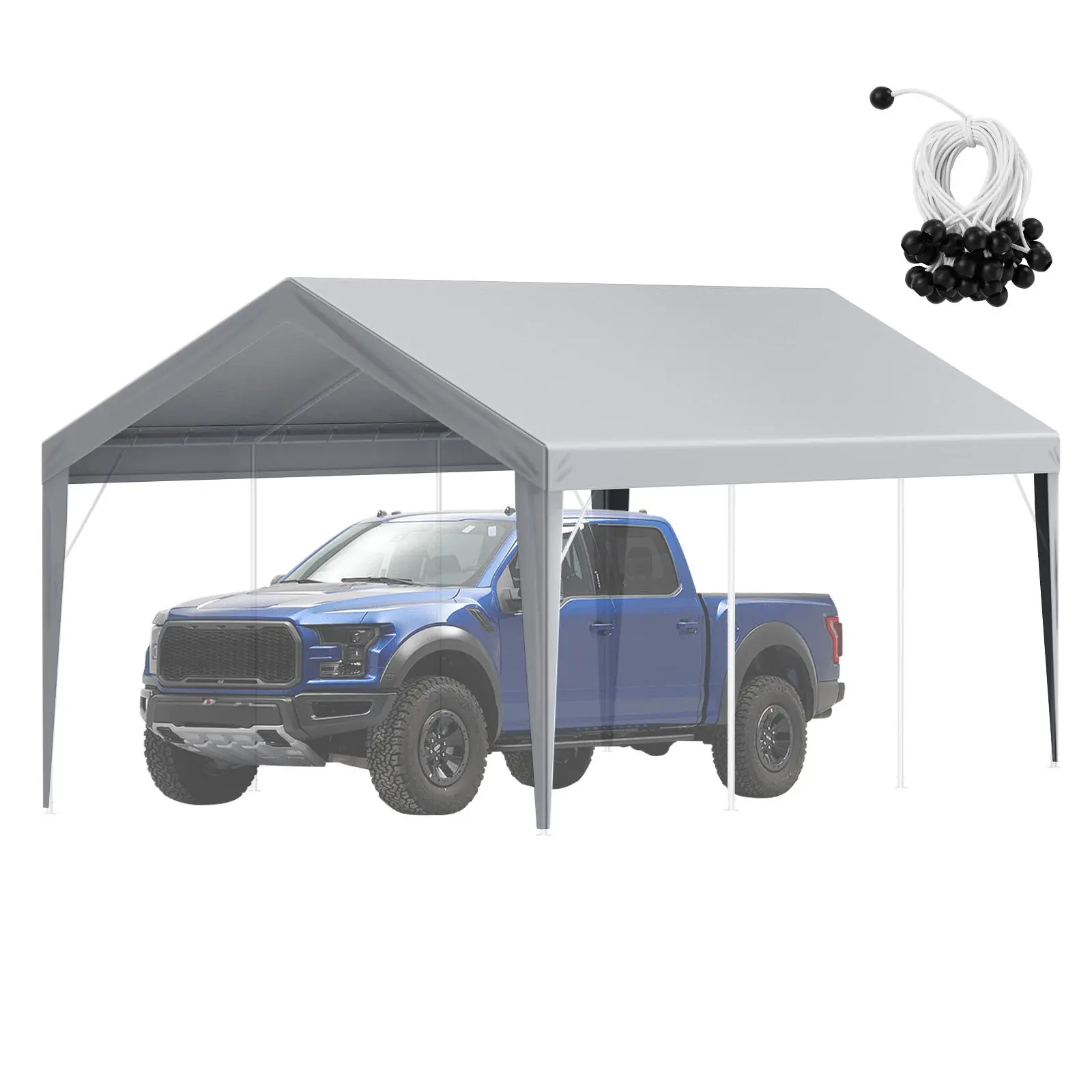 【summerfinds】VEVOR 10x20 ft Carport Replacement Canopy Cover - Heavy-Duty Waterproof UV-Protected Portable Garage Tent Tarp, Easy Installation with Ball Bungees, Grey (Top Cover Only, Frame Not Included) - Father's Day Gift, Sun Protection