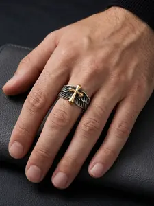 Angel Wings Cross Open Ring, Guardian Angel Wing Men's Ring, Trendy Stackable Jewelry, Statement Rings, Open Adjustable Rings, Plain Pattern, Alloy Material, All Seasons