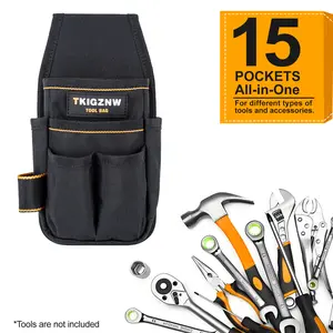TKIGZNW Tool Belt Pouch, Black Nylon with 18 Pockets, Adjustable Waist Belt, Tear Resistant 900D Material