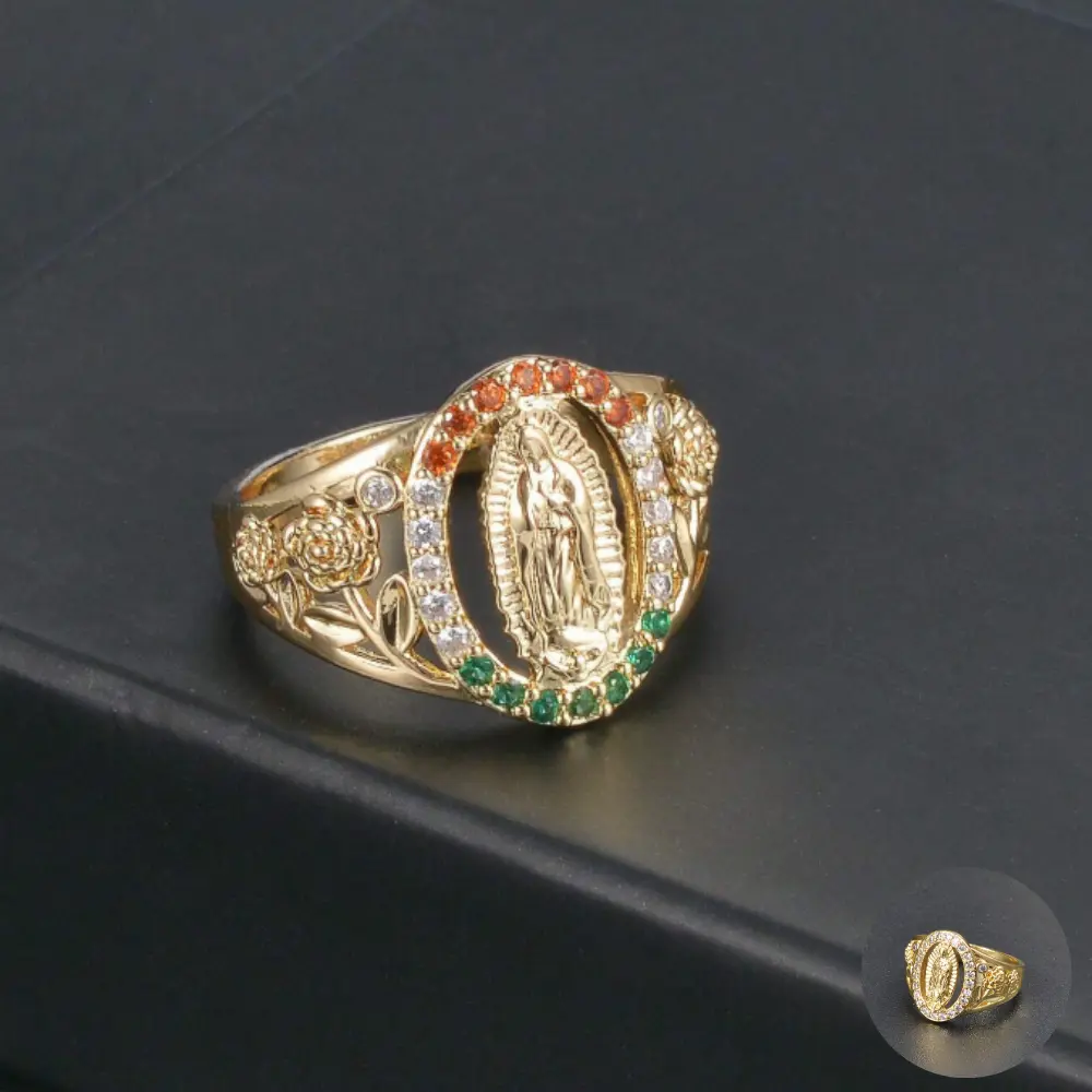 Mexican jewelry gold plated tricolor mother of pearl ring for women