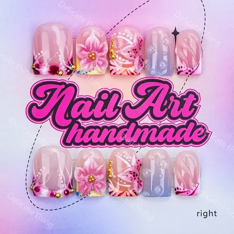 Delicatething Y2K Style Nail Set, Decorative Nails, Handmade French Tips Nails Design Nail Art Products DIY Kit with Beads, Jelly Glue, Crystal Stick and File, Perfect Gift for Women