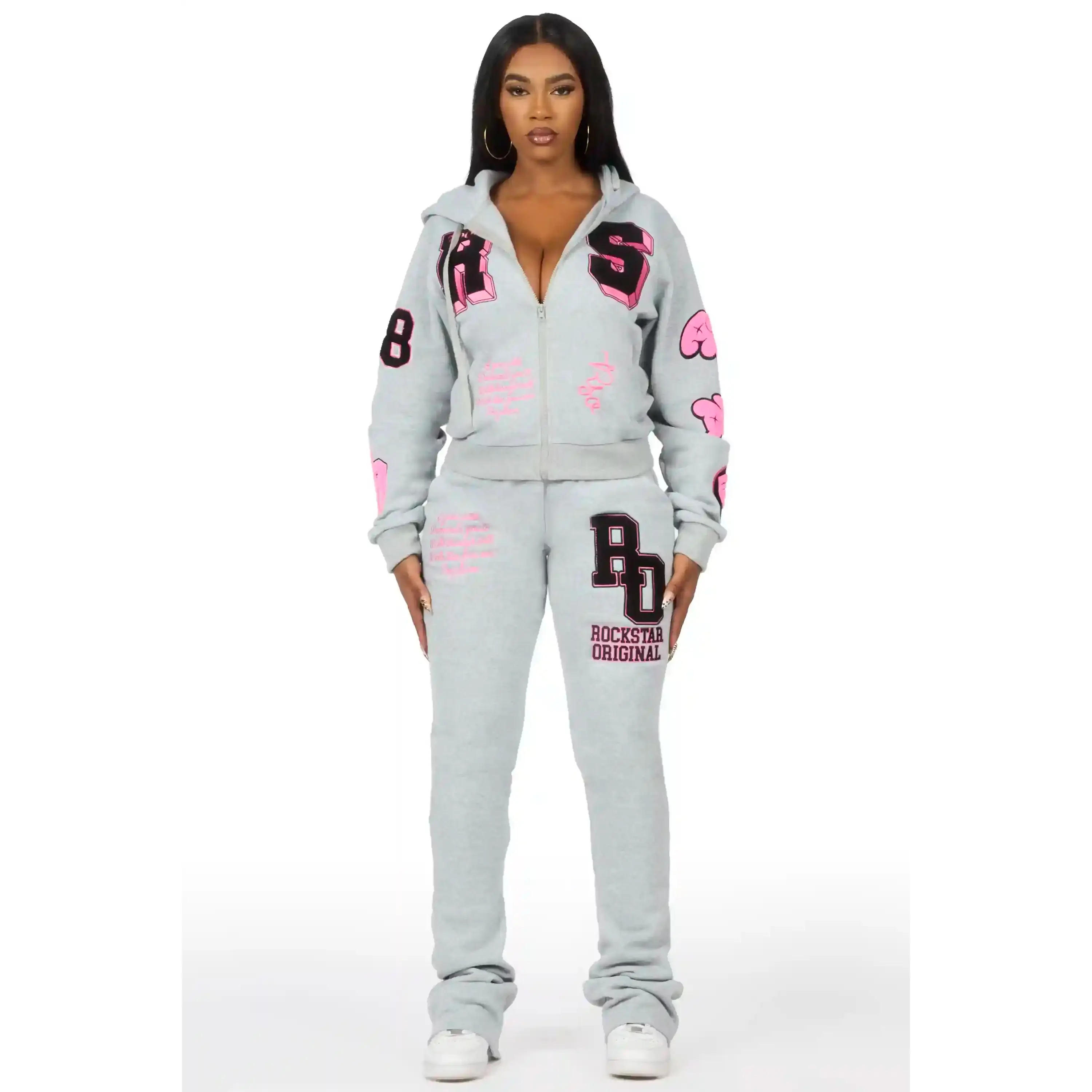 Leslee Grey/Pink Super Stacked Track Set