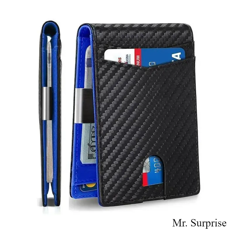 Men's Minimalistic RFID Wallet - Slim Carbon Fiber Pattern Synthetic Bifold Casual Wallet with Money Clip, Multi-Card Slots Credit Card Holder for Daily Travel, Basic, Slim Profile, Men's Wallet,clothes for back to school,first day of school outfits