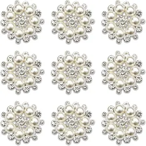 20 count  Plated Round Flower Bead Rhinestone Embellishment Button for Handmade DIY Clothing Shoes Hat Decoration ()