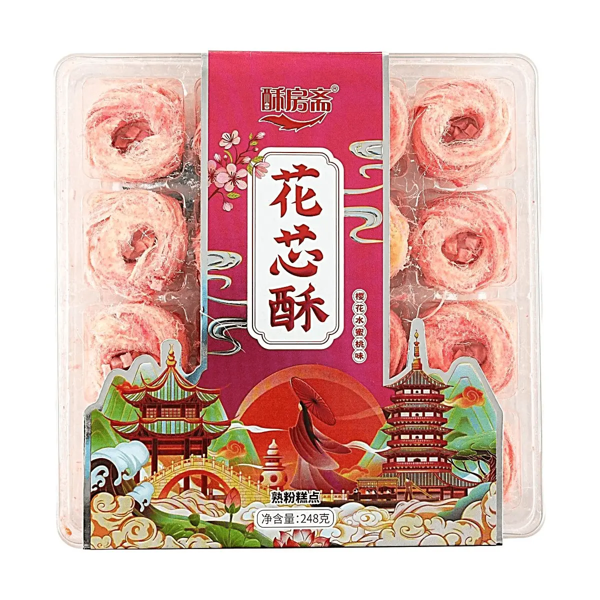 SUFANGZHAI Sakura Peach Blossom Crispy Pastry - 248g Traditional Chinese Tea Snack, Hangzhou Specialty