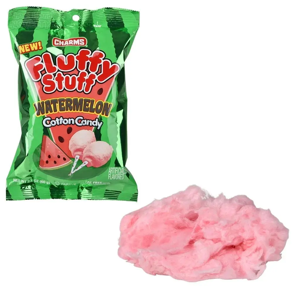 Charms Fluffy Stuff Watermelon-Flavor Cotton Candy, 2.1oz Sweet Candies, 6 Pieces Snacks for Adults
