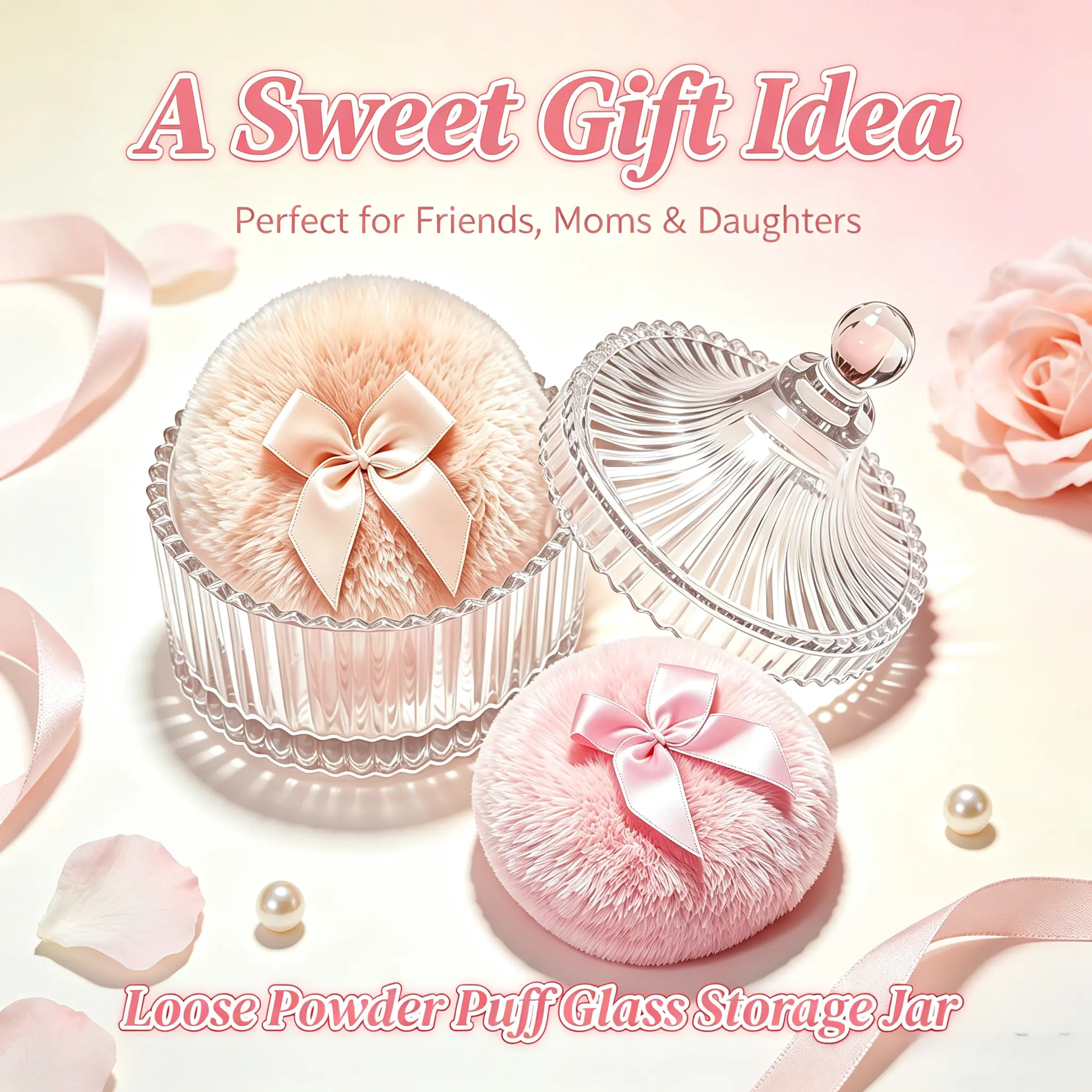 Loose Powder Puff Storage Organizer, Body Dusting Powder Container, Dusting Powder Jar, Vintage Crystal Glass Jar, Body Dusting Powder Jar With Puff, Mini Jewelry Storage Box, Vanity Storage Essentials, Cosmetic Desktop Organizer, Body Powder Puff Holder
