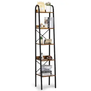 summervibes 5-Layer Industrial Metal Frame Bookcase, Tall Narrow Rustic Vintage Open Shelf Storage Rack, Freestanding Book Display Unit for Living Room, Office (Tools & Hardware Hand Tools Accessory), Five Layers