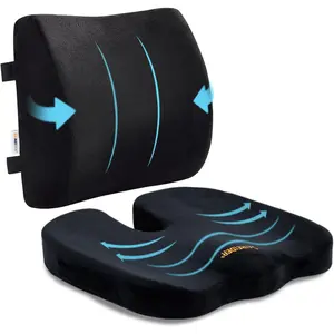 Seat Cushion and Lumbar Support Pillow for Office Chair, Memory Foam Car Seat Cushions Back Support Pillows, Help Relieve Pain of Back, Lumbar, Tailbone and Sciatic Nerve（Black）