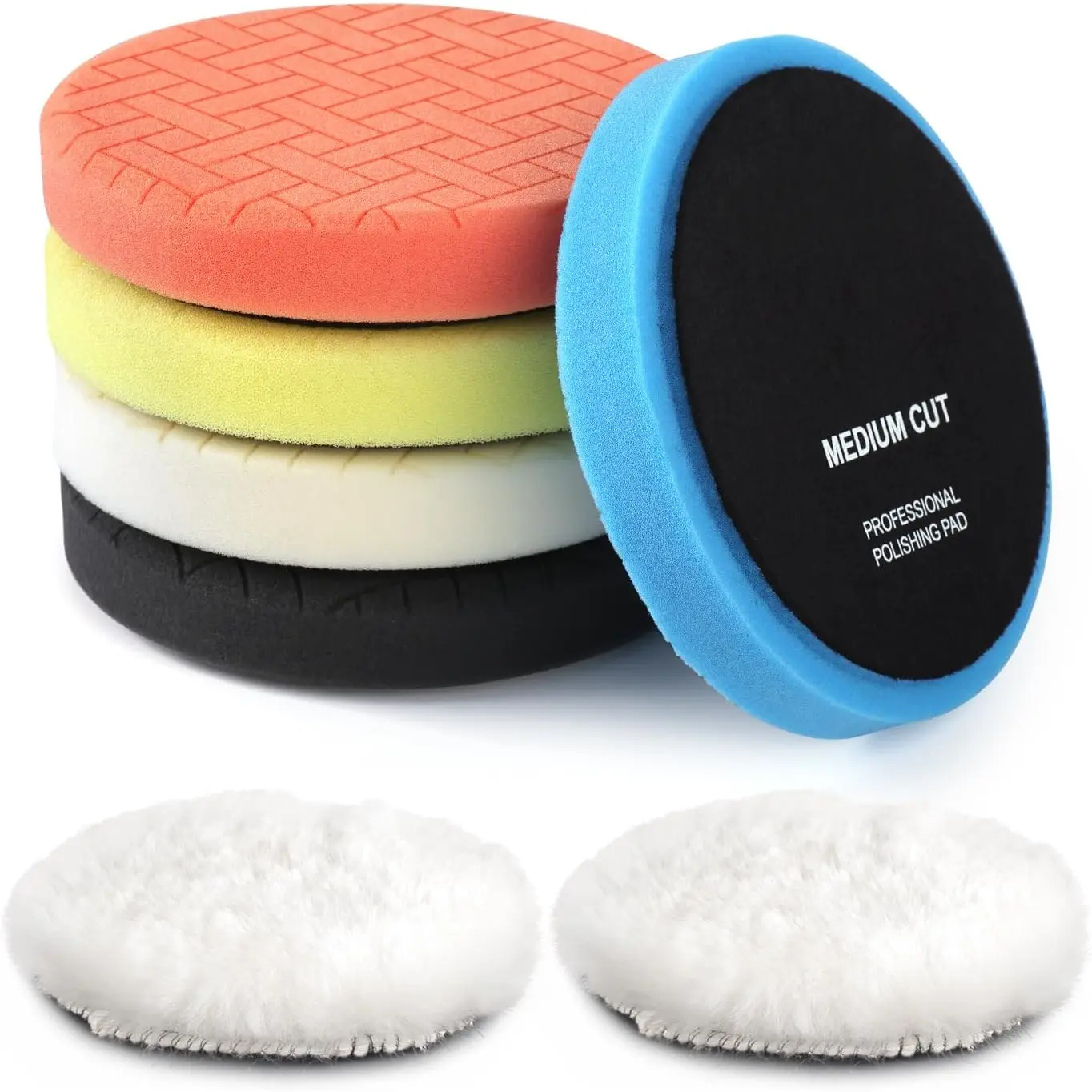 Buffing Polishing Pads 5 Inch, 7 count Buffing Sponge Pads Kit 5.5"  for 5" Backing Plate, Compound   Pads,  Pad for  Buffer Polisher, Compounding Polishing and Waxing