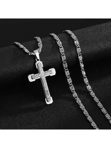 Statement Paved Cross Necklace, Layerable Minimalist Choker, Tarnish-Resistant Titanium Steel Jewelry