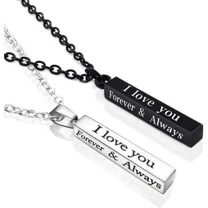 Matching Forever and Always Necklaces for Couples Stainless Steel Pillar Cute Heart Engraved Lettering Promise Relationship Matching Couples Necklaces for Him and Her Set Xmas Valentine Day Birthday Gift for GF BF Girlfriend Husband Wife BFF Best Friends