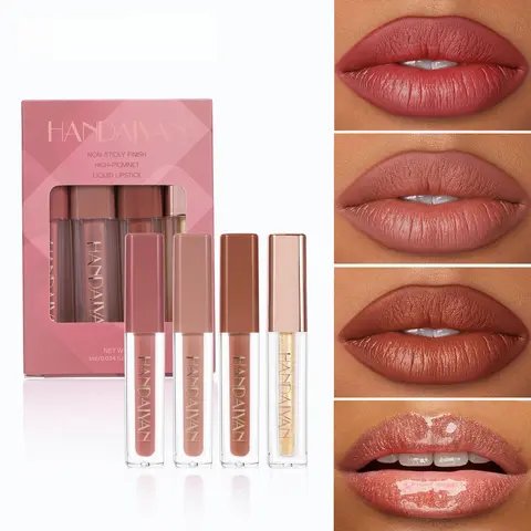 HANDAIYAN Women's 4Pcs Matte Liquid Lipstick Set - Ammonia-Free, Formaldehyde-Free, Waterproof Velvet Cream Formula, Transfer-Proof, High Saturation, Shiny, Easy Application, Long-Lasting Flawless Finish, Degradable, Suitable for Any Occasion, Set A