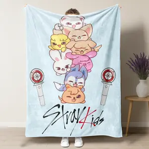 Cute cartoon Strays Kids print flannel blanket, soft and comfortable, a must-have for home and travel, and a great birthday and holiday gift.