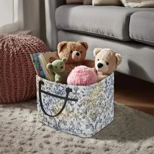 Quilted Fabric Storage Basket Floral Print Organizer, Romantic Floral Fabric Bin for Bedroom Closet Nursery and Bathroom Storage, Cute Laundry Basket Alternative,Elegant Cottagecore Home Decor Accessory for Apartments, Dorm Rooms and Cozy Aesthetic Lovers