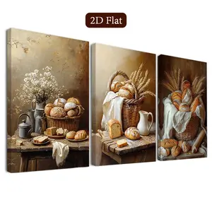 3 Piece Framed Farmhouse Bread Wall Art Set, Rustic Kitchen Canvas Prints, Harvest Theme Poster, Classroom Decor, Home Office, Bathroom