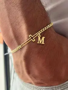 Men's Vintage Stainless Steel Cuban Chain, Casual Letter Cross Pendant, Casual Trendy Jewelry, All Seasons Jewelry Accessory, Stainless Steel Bracelet