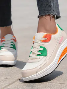 Women's Fashion Thick Sole Sports Shoes, Breathable Walking Shoes, Trendy Walking Shoes, Comfortable Support, Casual Textile Upper, Rubber Outsole, All Seasons, Breathable Outdoor Shoes