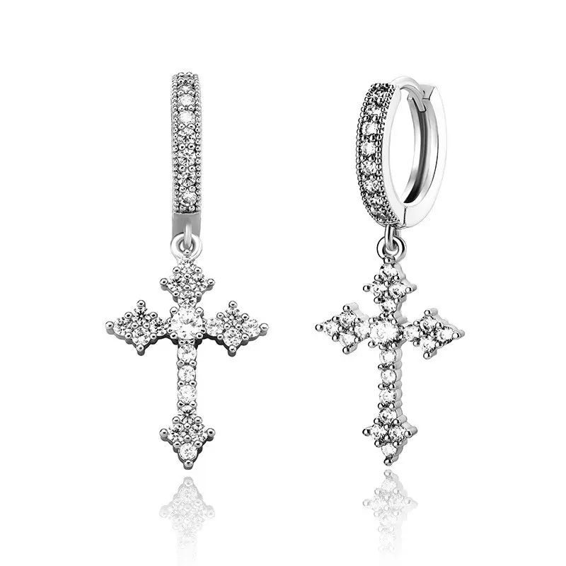 Large Rhombus Cross Earrings (Silver)