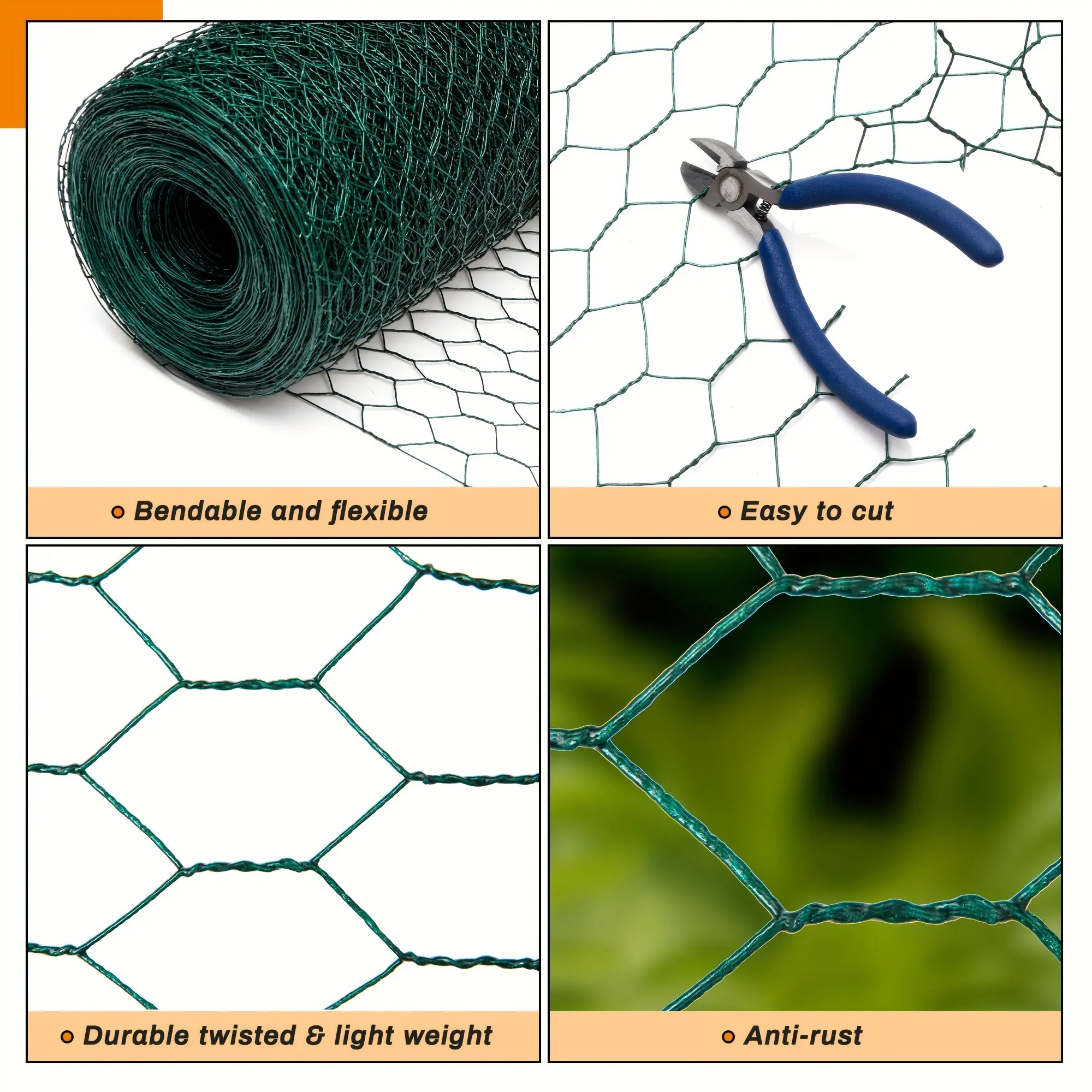 HITTITE Green Hexagonal Wire Mesh Fence For Chickens - Iron Alloy, - Double Twist Design