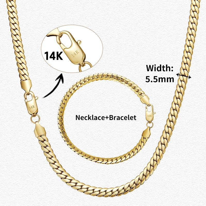 Width 5.5mm gold-plated 14K Cuban necklace and bracelet Vintage Feel Stainless Steel Anti-Rust Technology Christmas Gift for men and women , Length 16/18/20/24 inches