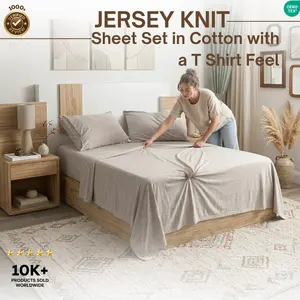 Luxury Jersey Knit Sheet Set, Soft Stretchy Cotton T-Shirt Feel, 3 Piece, Breathable, All Season, Shrink Resistant, Twin Full Queen King | Utopia Bedding