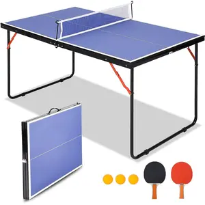 GARVEE Foldable Table Tennis Table - Portable Ping Pong Table with Net, 2 Paddles & 3 Balls - Perfect for Indoor and Outdoor Family Fun, Dimensions 54 x 30 x 27 inches, Ideal for All Ages!