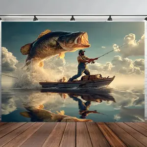 2D Flat Banner, 1pc plane Vibrant Fishing party Super Large Size Backdrop Banner Party Banner Backdrop Party Supplies Wall Perfect for Live Streaming Background, Party Decoration, Birthday Anniversary and Room, Garde