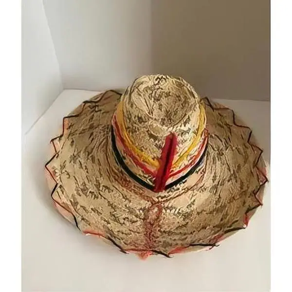 Chapo Kouzen - Colorful Straw Hat with Red, Yellow, and Black Accents, Perfect for Summer