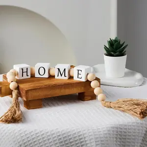 Wooden Bead Tassel Decor, 1 Count Home Or Family Letter Design Wooden Bead Ornament, Home Decor for Living Room Bedroom Dining Room