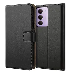 Mobile Phone Case For Xiaomi Redmi 15, With Kickstand PU Leather Card Slot Black Wallet Flip Protective Phone Case Cover