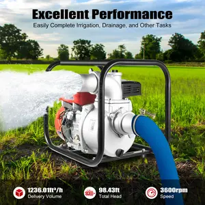 7.5HP 4-Stroke Gasoline Engine Water Pump 1236.01ft³/h Flow 98.43ft Head 3in Inlet/Outlet 0.95Gal Fuel Tank for Farm Irrigation Fire Rescue City Drainage