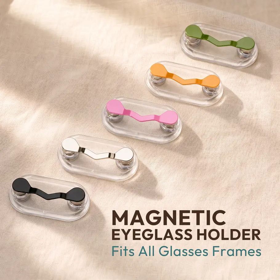 ZENOTTIC Clip-On Multimagnets Strong Hold Magnetic Eye Glasses Holder - Solid Plain Portable Eyeglass Hanger for Shirt Collar, Badge Name Tag Retainer Accessory for Everyday Wear