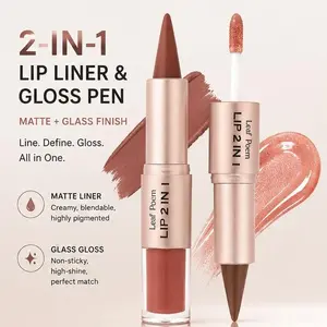 Dual-Ended Lip Liner and Gloss Pen with Matte Liner & High-Shine Plumping Finish for Easy Blend Gradient or Glass Lip Effects, Single Item