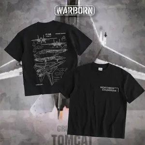 [WARBORN] F14A Tomcat Double Sides Heavy Cotton T-Shirt Vintage Graphic Tee Military Enthusiast Streetwear Clothing Gift for Men Breathable Printing